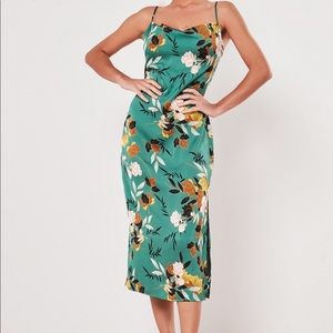 Green floral cowl neck midi